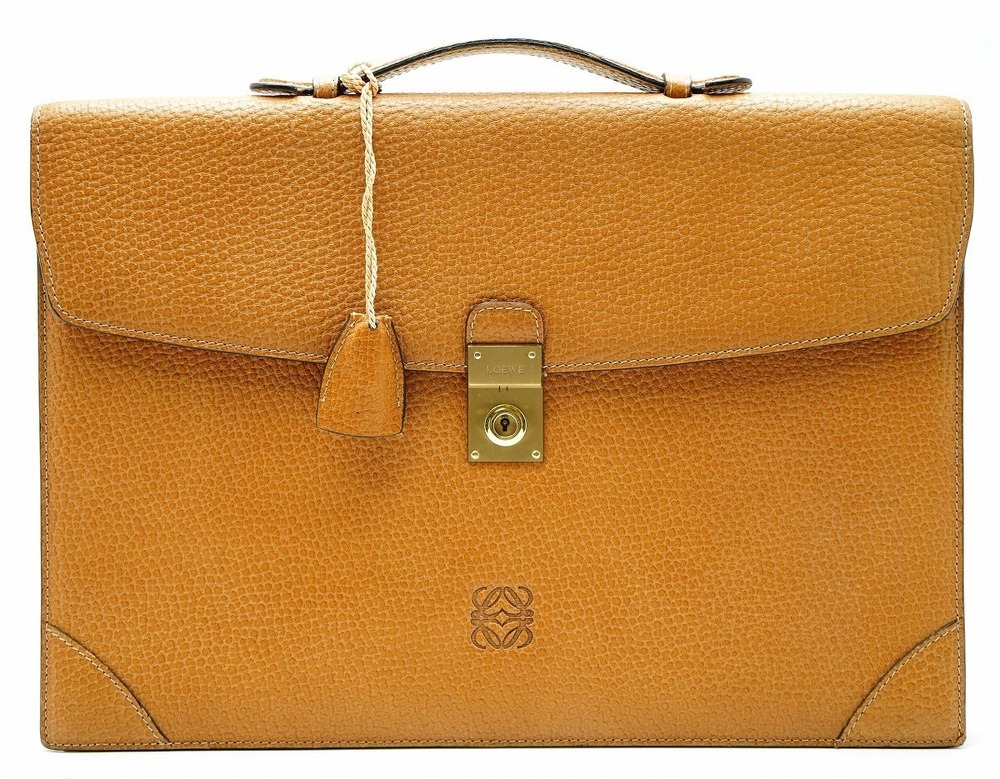 Loewe Briefcase Bag Business Handbag Embossed Leather Camel Brown